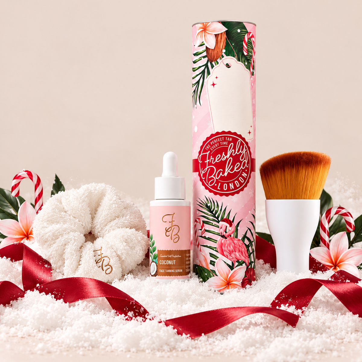 Christmas Face Tanning Serum Gift Set – Buffer Brush & Scrunchie