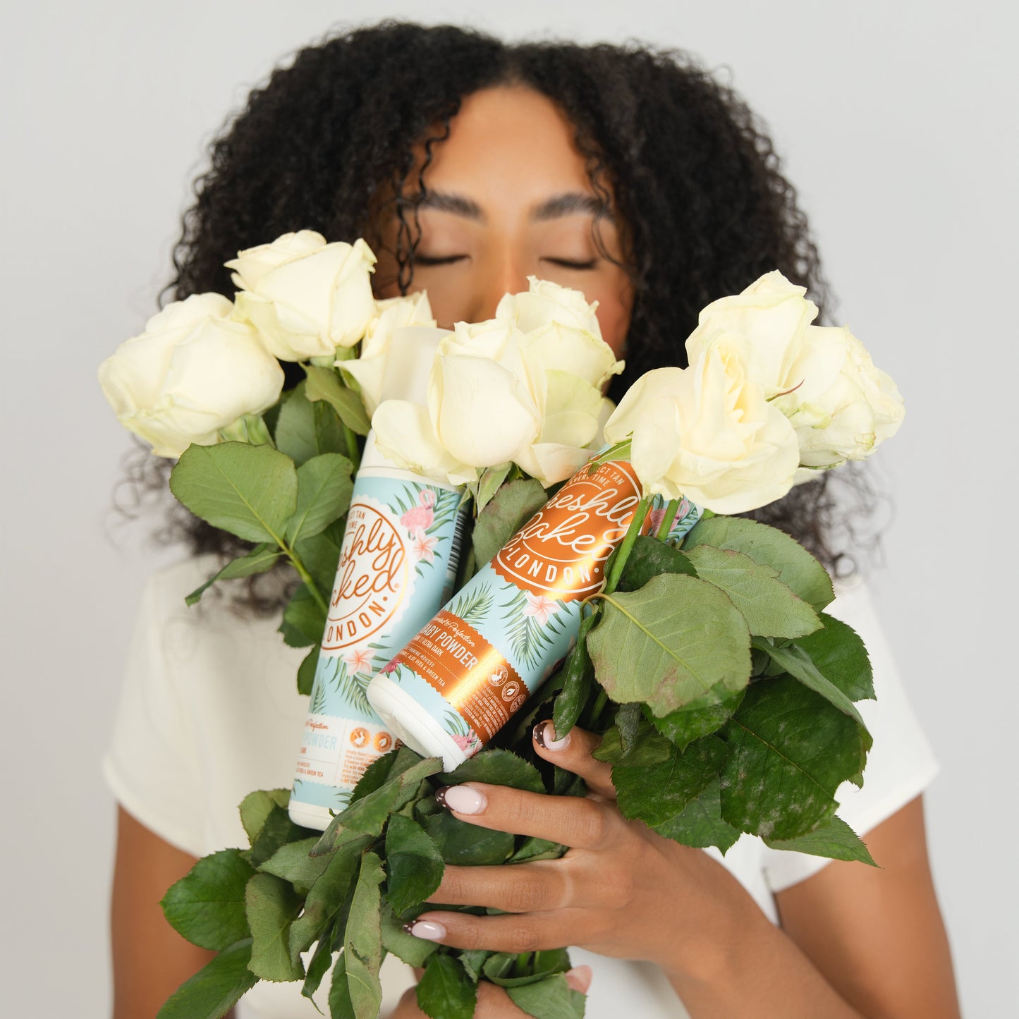 Freshly Baked London baby powder scented self tan mousse – in shades medium to dark and dark to ultra dark.